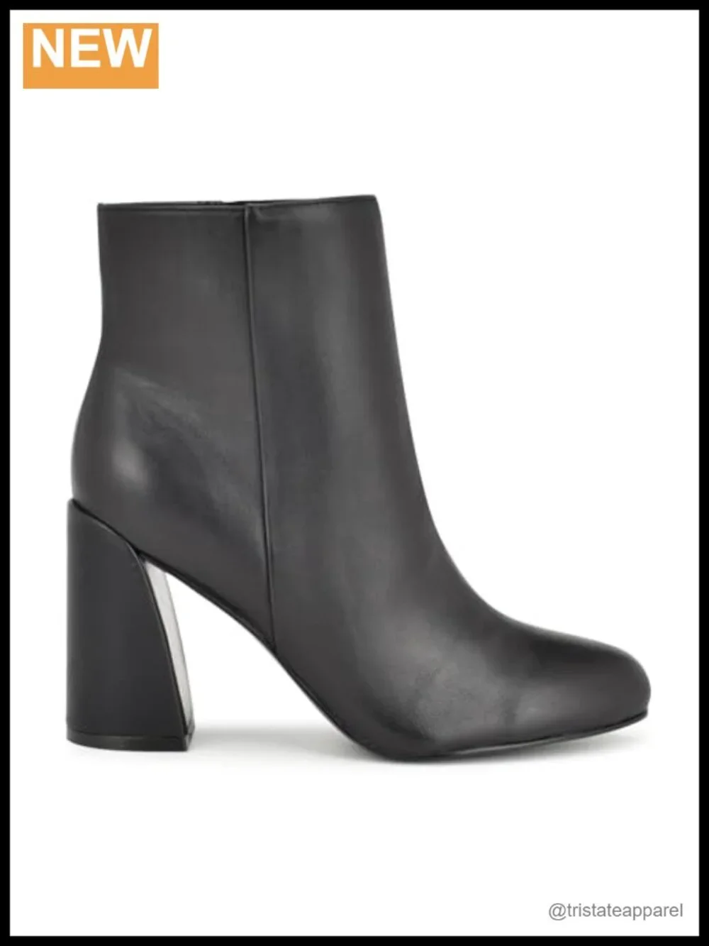 Nine West Yast Dress Booties Ankle Boots Almond Toe Block Heel Zip Leather